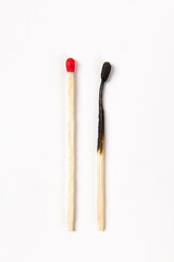 Different stages of match burning Burnt matches.