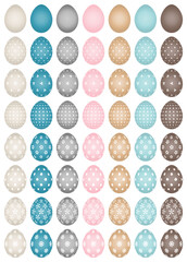 Set 56 Bunte Ostereier Mit Weißen Mustern Blumen Und Punkte Retro