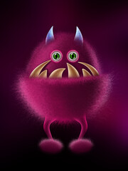 Pink funny monster on a dark background