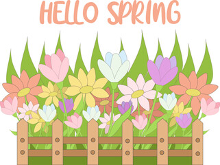 Obraz premium vector illustration spring flowers in the front garden