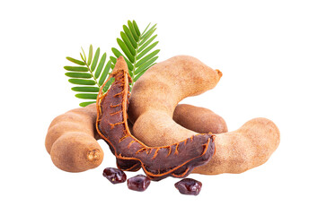 fresh tamarind fruits and leaves isolated on transparent png - obrazy, fototapety, plakaty