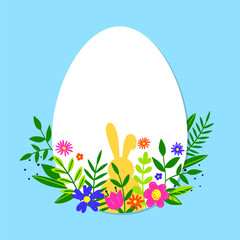 Floral Easter egg background. Hand drawn Easter decoration with bunnies. Vector illustration