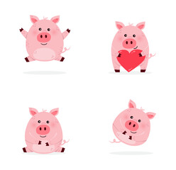 Collection of cute pig characters. Decoration for children. Vector illustration