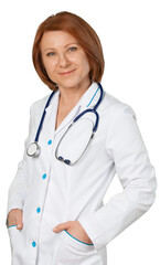 Fototapeta premium Smiling Doctor with stethoscope in lab robe