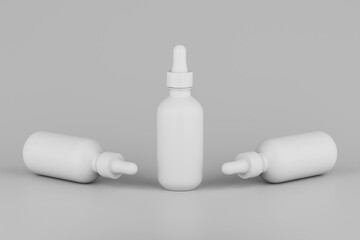 White Dropper Mockup Multiple Bottles. Blank Label. 3D Illustration
