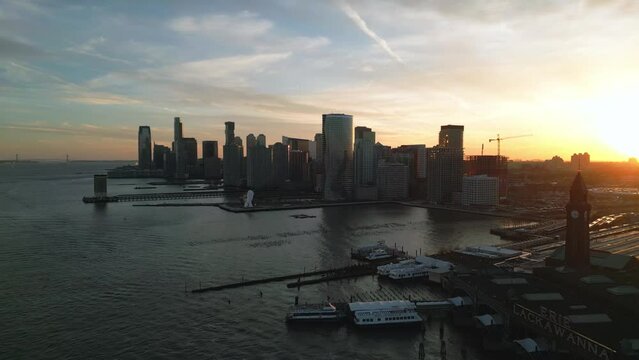 City of Hoboken New Jersey at sunset - drone photography