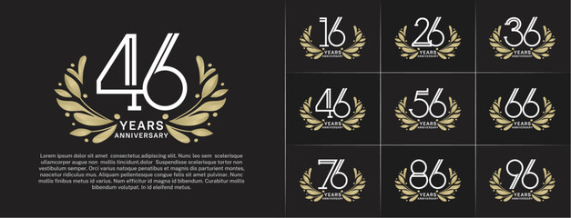 set of anniversary logotype white color and gold ornament for special celebration event