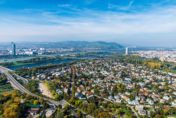 High view of Bruckhaufen district, Vienna, Austria