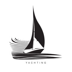 Vector logo of yacht with sail. Illustration of sail boat.