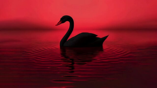 Unexpected Occurrences: Black Swan Swimming in a Sea of Red, Symbolizing Rare and Significant Events Such as Financial Crashes, Seamless Loop