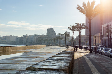 Corniche of Alexandria, the seconds largest city in Egypt. Traditional Egyptian Architecture....