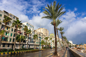 Corniche of Alexandria, the seconds largest city in Egypt. Traditional Egyptian Architecture....