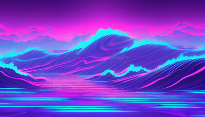 Obraz premium Bright vaporwave background blue with violet.