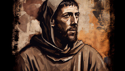 St Saint Francis of Assisi art painting illustration. Generative Ai.