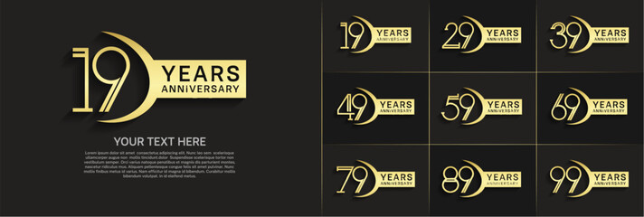 set of anniversary logotype gold color and ribbon for special celebration event