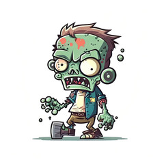 Naklejka premium Cartoon character of zombie, white background, vector illustration, Made by AI, Artificial intelligence 