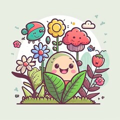 Cute childish character enjoy with the nature in a spring day. Generative AI