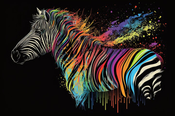 Colorful zebra art. Generative Ai