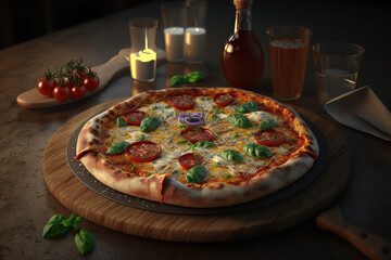 Obraz na płótnie Canvas Traditional Italian homemade pizza fresh from the oven. Generative AI