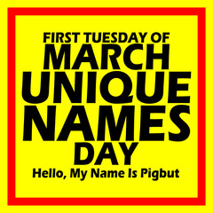 Bold text in frame on yellow background to celebrate Unique Names Day on March 7