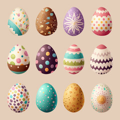 Happy Easter set with decorated eggs without background. For easter egg hunt