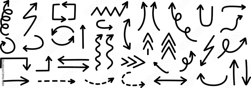 Poster set of hand-drawn arrows. collection of hand drawn arrows on transparent background. arrow mark icon