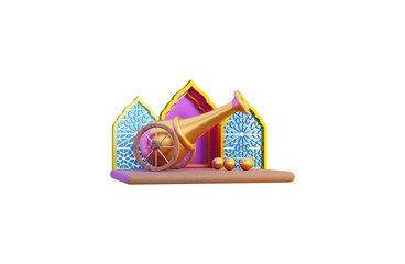 ramadan door and cannon icon on transparent background 3d render concept for ramadan kareem