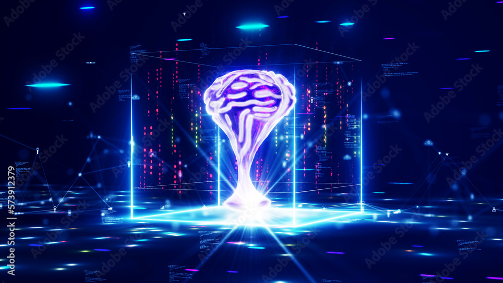 Aufkleber Smart brain concept or artificial intelligence(AI). abstract processing chip computer system big data analysis. background of machine learning and future cyber technology innovation. 3D rendering