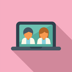 Laptop video call icon flat vector. Online medical consultation. Medical patient