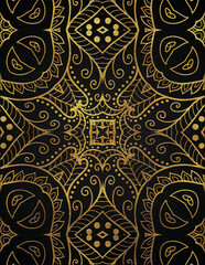 Golden abstract mandala luxury style pattern design, vintage goldy design, tiles, poster, background.