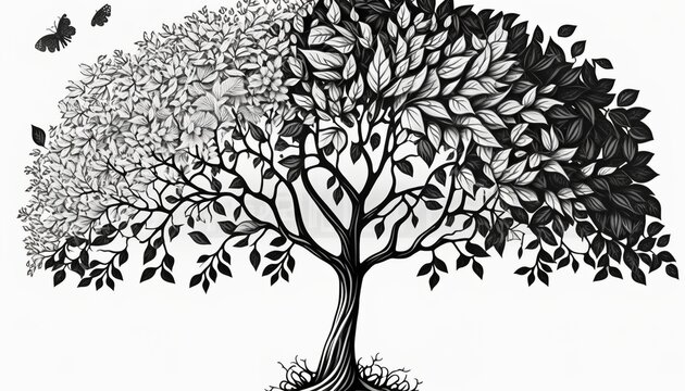 a cute coloring book for children that is still black and white, but waiting for colors and then it will become a wonderful colorful tree
