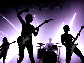 A Rock Band in Concert on a Stage in Silhouette, Generative AI