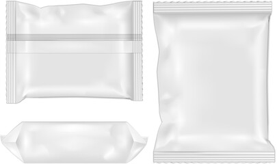 White package for snacks, food, chips, cheese and spices