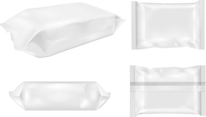 White package for snacks, food, chips, cheese and spices