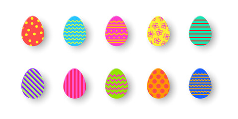 Easter eggs icon collection. Paper cut style. Vector illustration