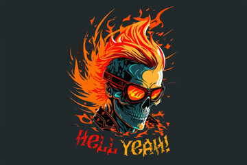 Vector skull flame rider art for t-shirt and other - obrazy, fototapety, plakaty
