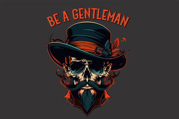 Vector skull gentleman art for t-shirt and other