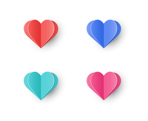 Paper cut heart icons. Love symbol set for Valentine’s Day, Mother’s Day and Women’s Day. Vector illustration