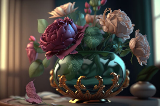 Bouquet of beautiful roses. AI generative.