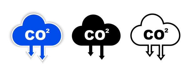 Co2 emission cloud icon set. Carbon dioxide emissions. Carbon dioxide formula, smog pollution concept, environment. Vector illustration