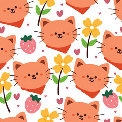 Fototapeta premium seamless pattern cartoon cat. cute animal wallpaper for textile, gift wrap paper