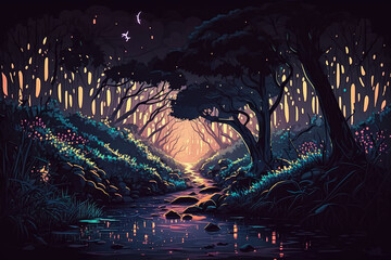 night in the magical forest