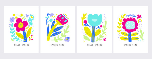 Card set with spring. Vector illustrations