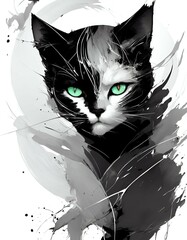 black and white cat, abstract, Generated AI
