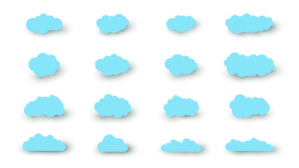 Collection of paper cloud icons on transparent background. PNG illustration