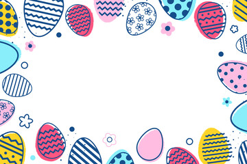 Colourful Easter eggs and flowers on transparent background. Modern design. PNG illustration