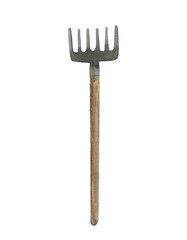Gardening tools,rakes,agricultural tools, watercolor drawing isolated on a white background