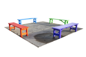 Cutout of an isolated colorful wooden benches in a children playground park  with the transparent png
