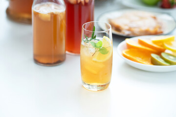 Homemade fermented raw kombucha tea, Kombucha drinks in variety of flavors in bottles, healthy natural probiotic drink