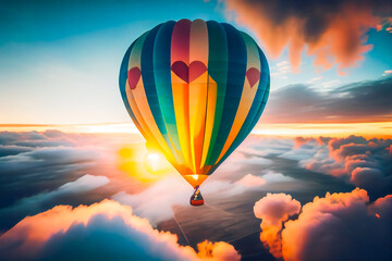Obraz premium Soaring Through the Clouds with a Hot Air Balloon. Thrilling Hot Air Ballooning Experience. Generative AI